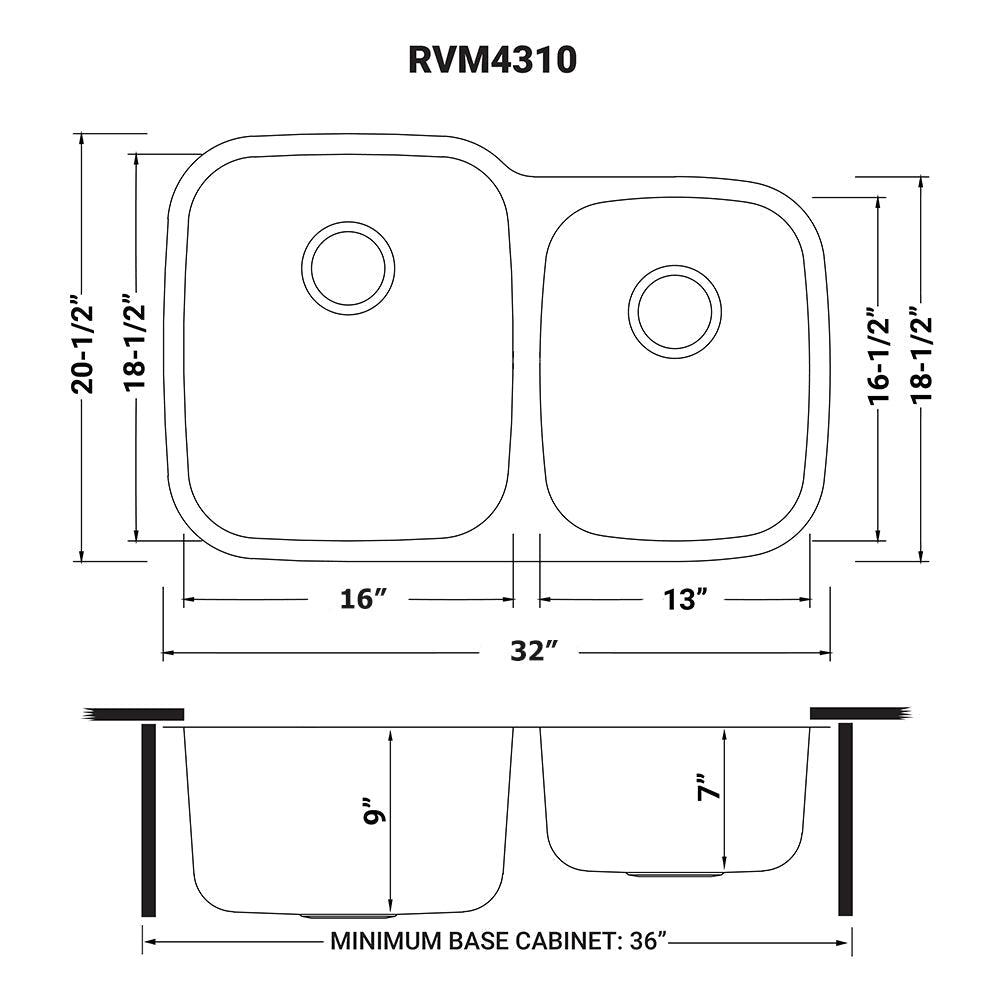 32-inch Undermount Double Bowl 16 Gauge Stainless Steel Kitchen Sink