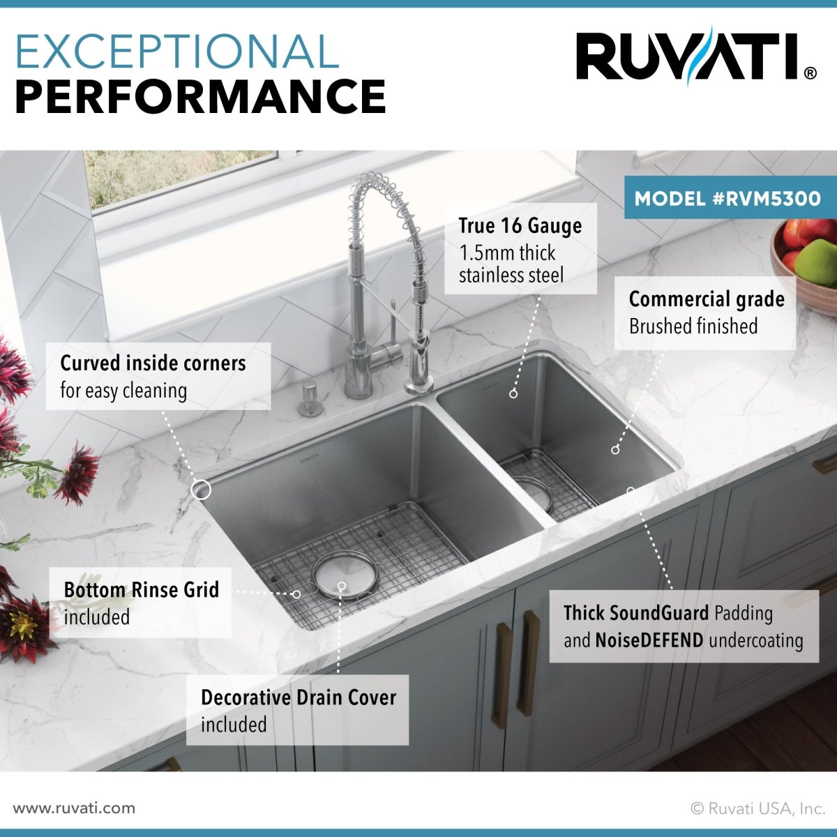 32-inch Undermount Kitchen Sink Double Bowl 16 Gauge Stainless Steel