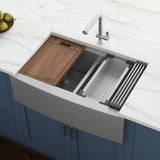 33" Apron-front Workstation Low-Divide Double Bowl 60/40 Farmhouse Kitchen Sink 16 Gauge
