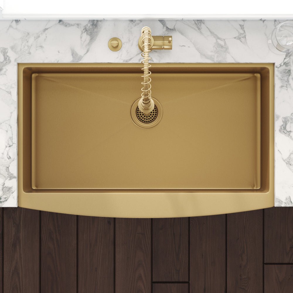 33-inch Apron-Front Farmhouse Kitchen Sink - Brass Tone Matte Gold Stainless Steel Single Bowl