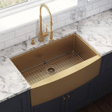 33-inch Apron-Front Farmhouse Kitchen Sink - Brass Tone Matte Gold Stainless Steel Single Bowl