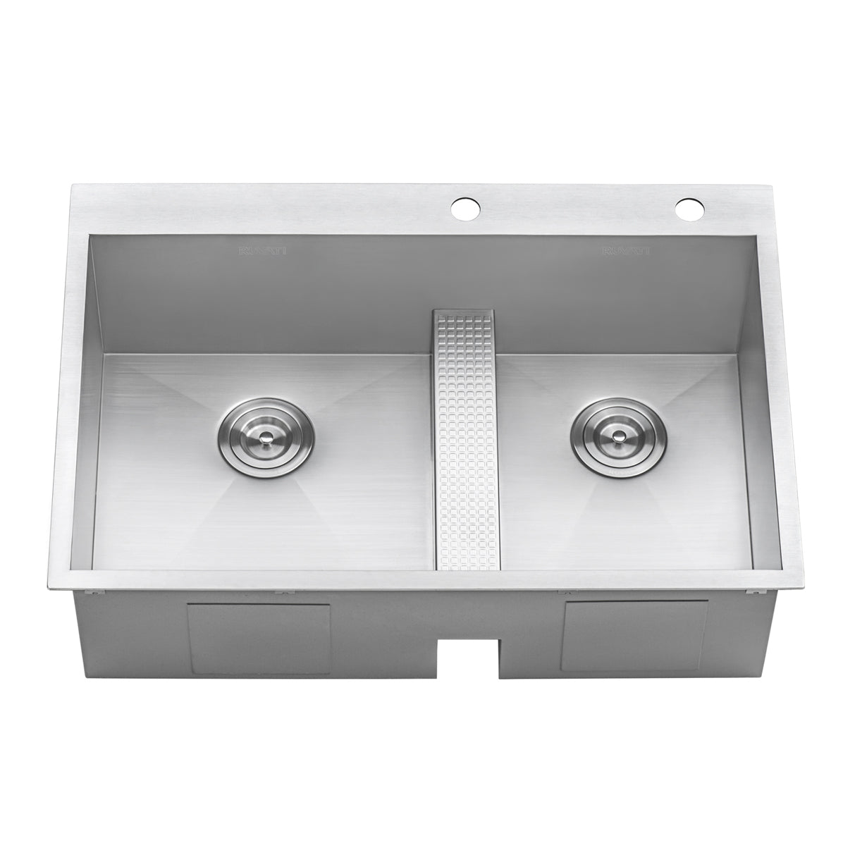 33-inch Drop-in Low Platform-Divide Zero Radius 60/40 Double Bowl 16 Gauge Topmount Kit
