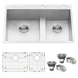 33-inch Drop-in Low Platform-Divide Zero Radius 60/40 Double Bowl 16 Gauge Topmount Kit