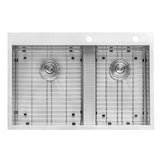 33-inch Drop-in Low Platform-Divide Zero Radius 60/40 Double Bowl 16 Gauge Topmount Kit