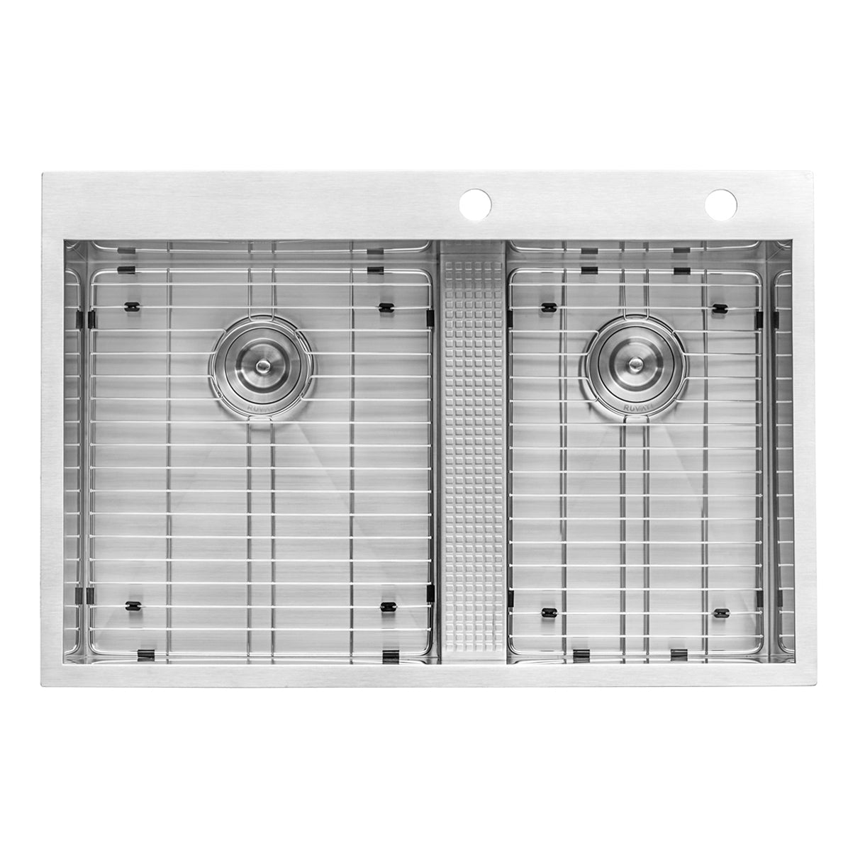 33-inch Drop-in Low Platform-Divide Zero Radius 60/40 Double Bowl 16 Gauge Topmount Kit