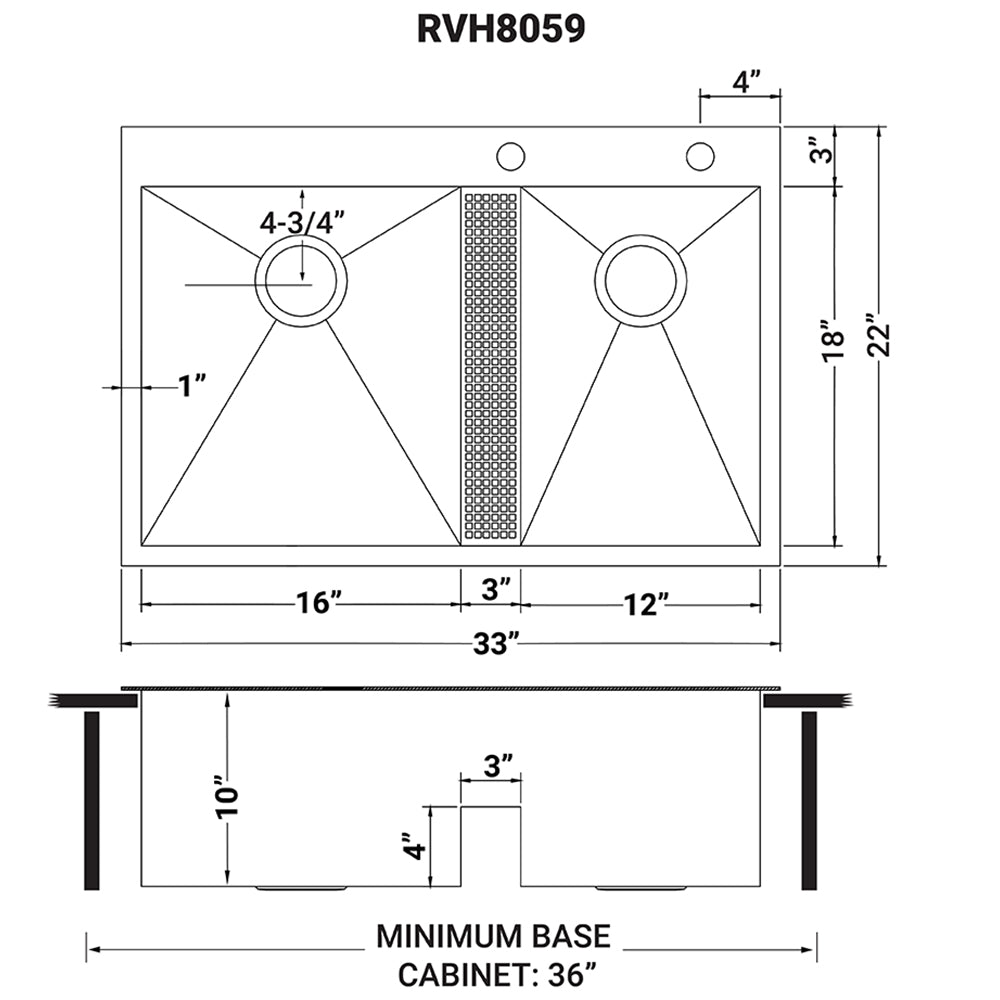 33-inch Drop-in Low Platform-Divide Zero Radius 60/40 Double Bowl 16 Gauge Topmount Kit