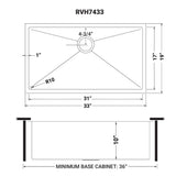 33-inch Undermount 16 Gauge Tight Radius Large Kitchen Sink Stainless Steel Single Bowl