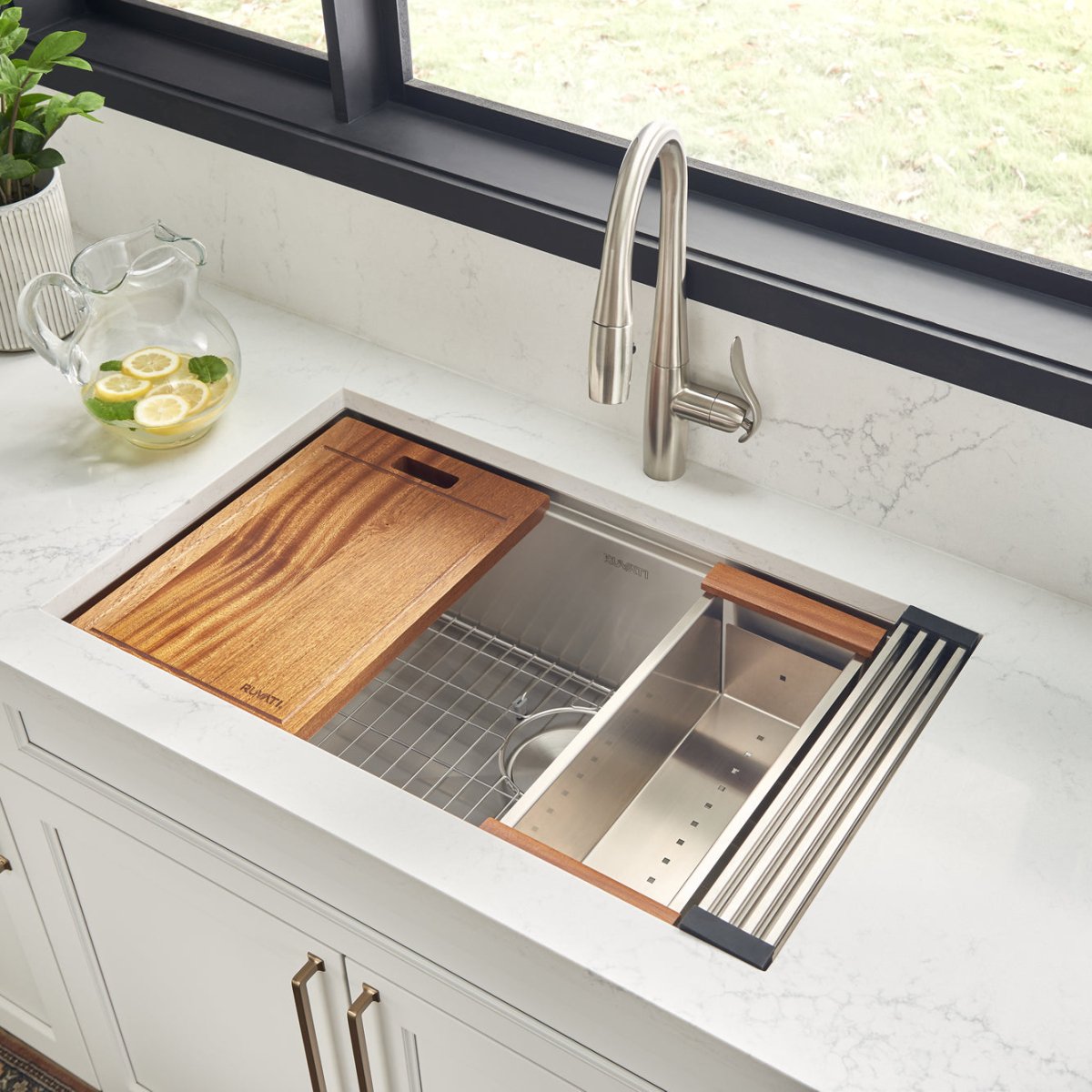 33-inch Workstation Ledge 50/50 Double Bowl Undermount 16 Gauge Stainless Steel Kitchen Sink