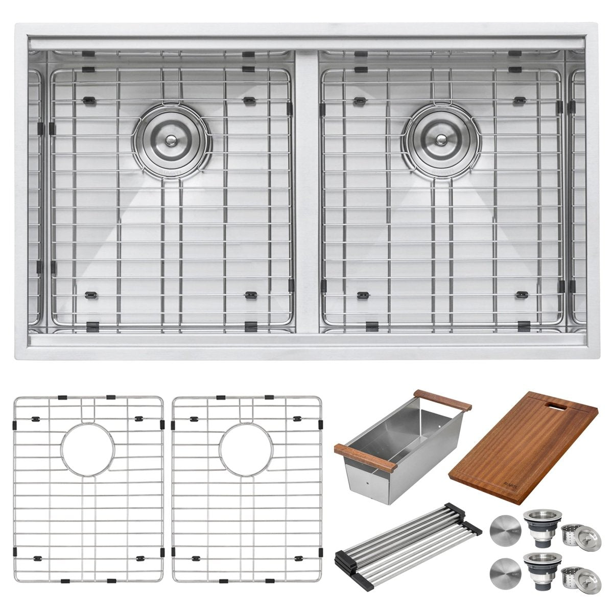 33-inch Workstation Ledge 50/50 Double Bowl Undermount 16 Gauge Stainless Steel Kitchen Sink