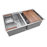 33-inch Workstation Ledge 50/50 Double Bowl Undermount 16 Gauge Stainless Steel Kitchen Sink