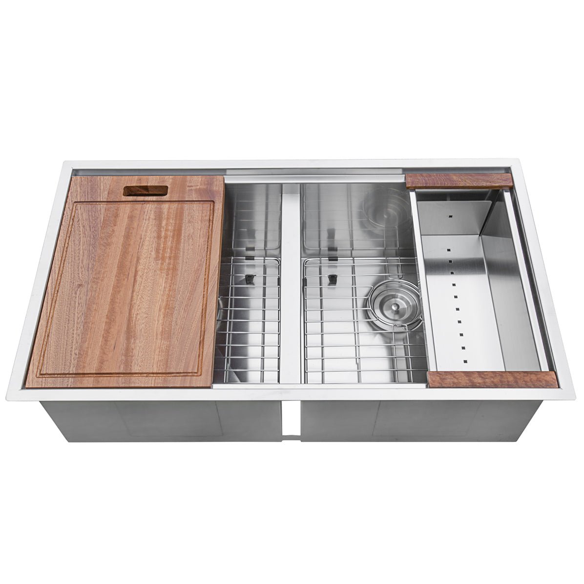 33-inch Workstation Ledge 50/50 Double Bowl Undermount 16 Gauge Stainless Steel Kitchen Sink