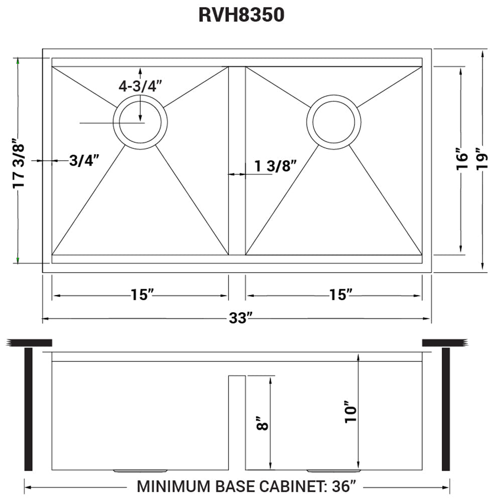 33-inch Workstation Ledge 50/50 Double Bowl Undermount 16 Gauge Stainless Steel Kitchen Sink