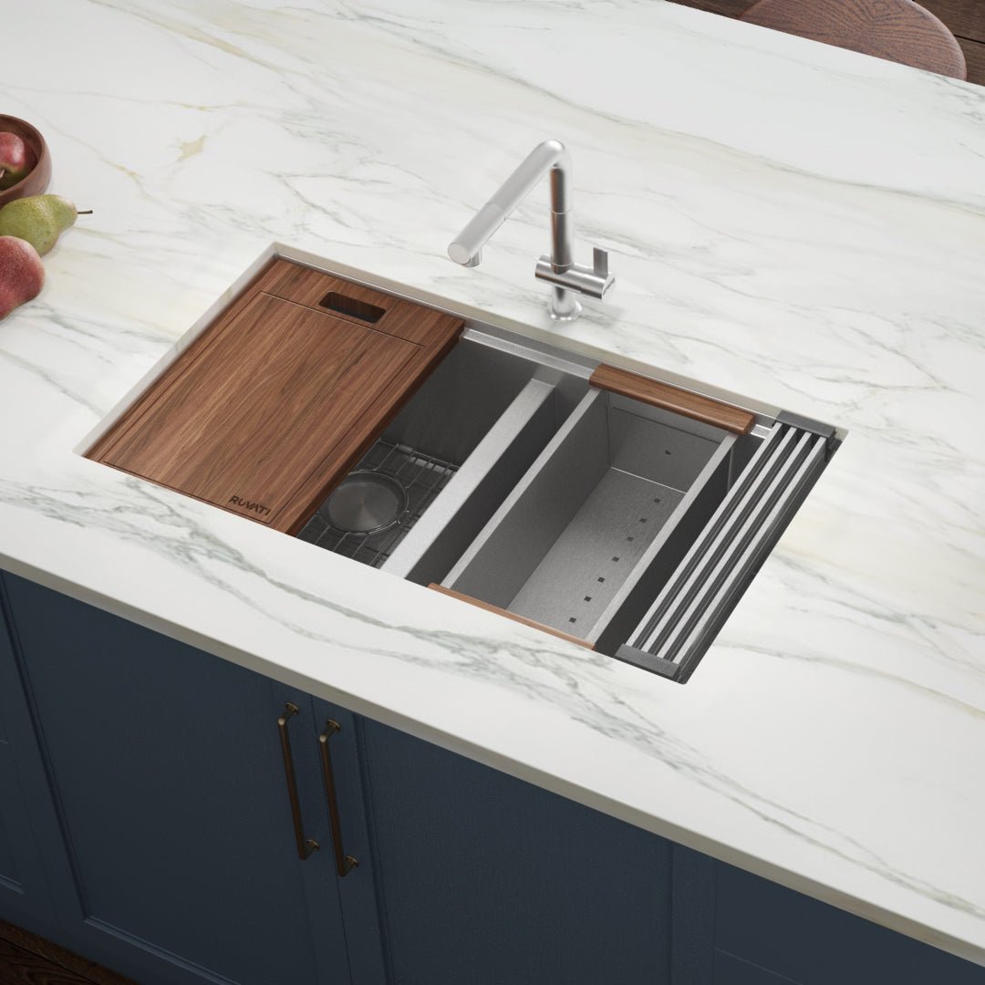 33-inch Workstation Ledge 50/50 Double Bowl Undermount 16 Gauge Stainless Steel Kitchen Sink