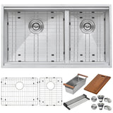 33-inch Workstation Ledge 60/40 Double Bowl Undermount 16 Gauge Stainless Steel Kitchen