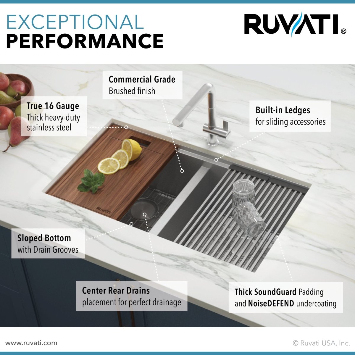 33-inch Workstation Ledge 60/40 Double Bowl Undermount 16 Gauge Stainless Steel Kitchen