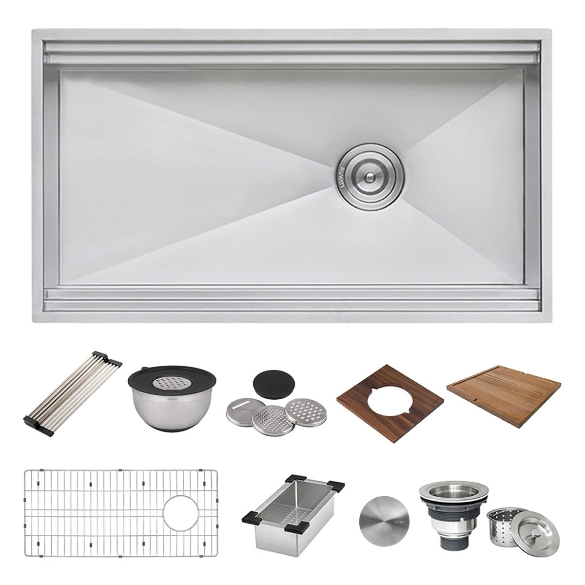 33-inch Workstation Two-Tiered Ledge Kitchen Sink Undermount 16 Gauge Stainless Steel