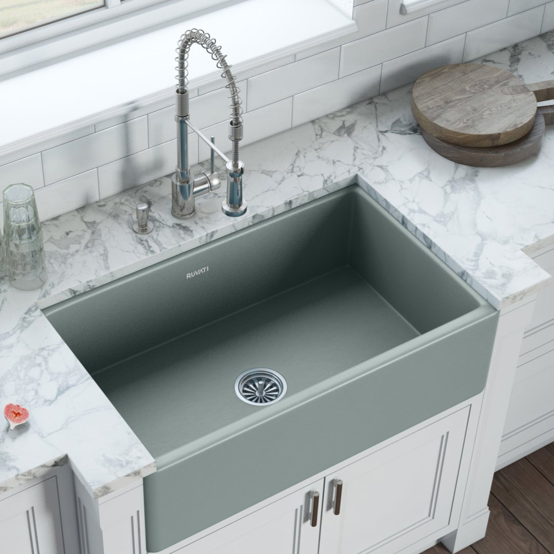 33 x 20 inch Fireclay Reversible Farmhouse Apron-Front Kitchen Sink Single Bowl