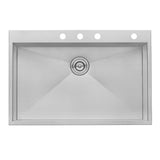 33 x 22 Drop-in Topmount 16 Gauge Zero Radius Stainless Steel Kitchen Sink Single Bowl