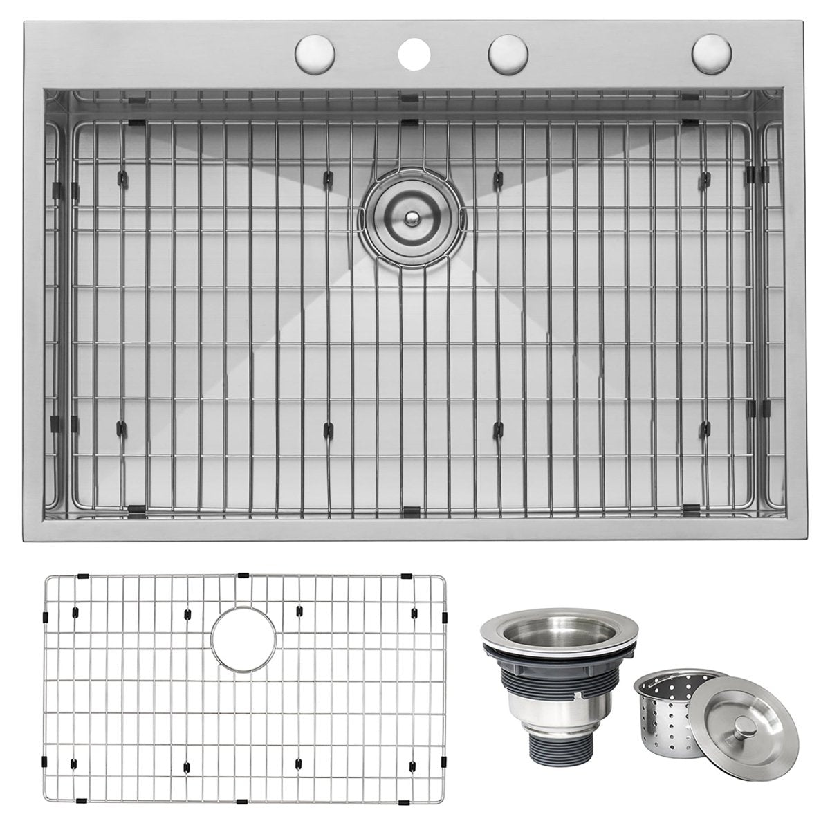 33 x 22 Drop-in Topmount 16 Gauge Zero Radius Stainless Steel Kitchen Sink Single Bowl
