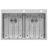 33 x 22 inch Drop-in 50/50 Double Bowl Tight Radius 16 Gauge Topmount Stainless Steel Kitchen Sink
