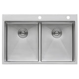 33 x 22 inch Drop-in 50/50 Double Bowl Tight Radius 16 Gauge Topmount Stainless Steel Kitchen Sink