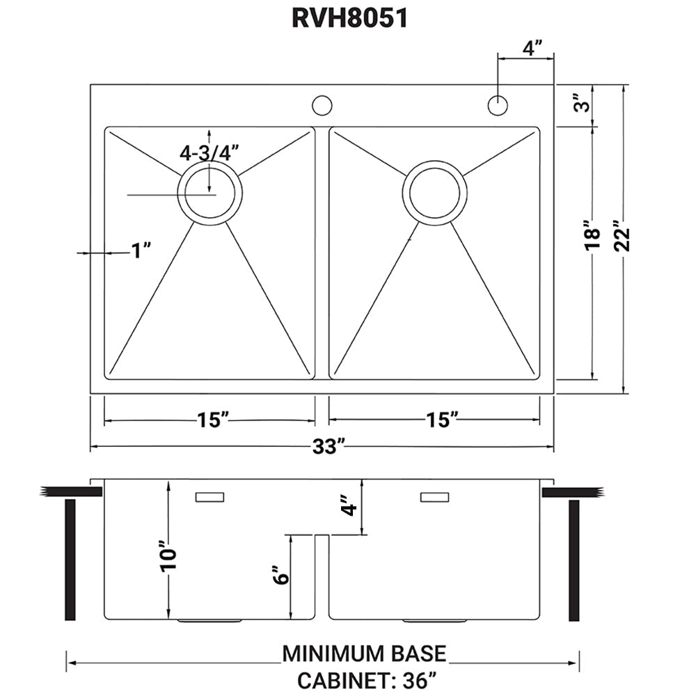 33 x 22 inch Drop-in 50/50 Double Bowl Tight Radius 16 Gauge Topmount Stainless Steel Kitchen Sink