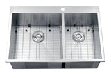 33 x 22 inch Drop-in 60/40 Double Bowl 16 Gauge Zero Radius Topmount Stainless Steel Kitchen Sink