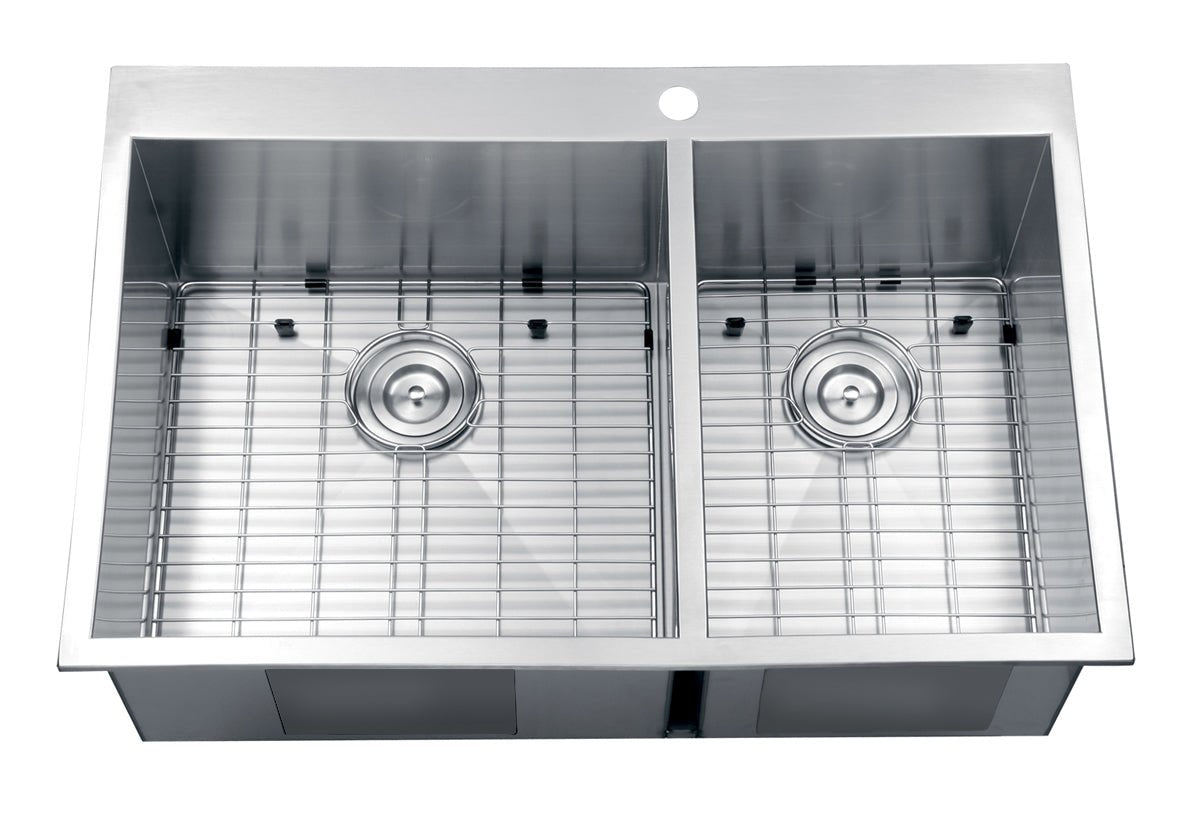 33 x 22 inch Drop-in 60/40 Double Bowl 16 Gauge Zero Radius Topmount Stainless Steel Kitchen Sink