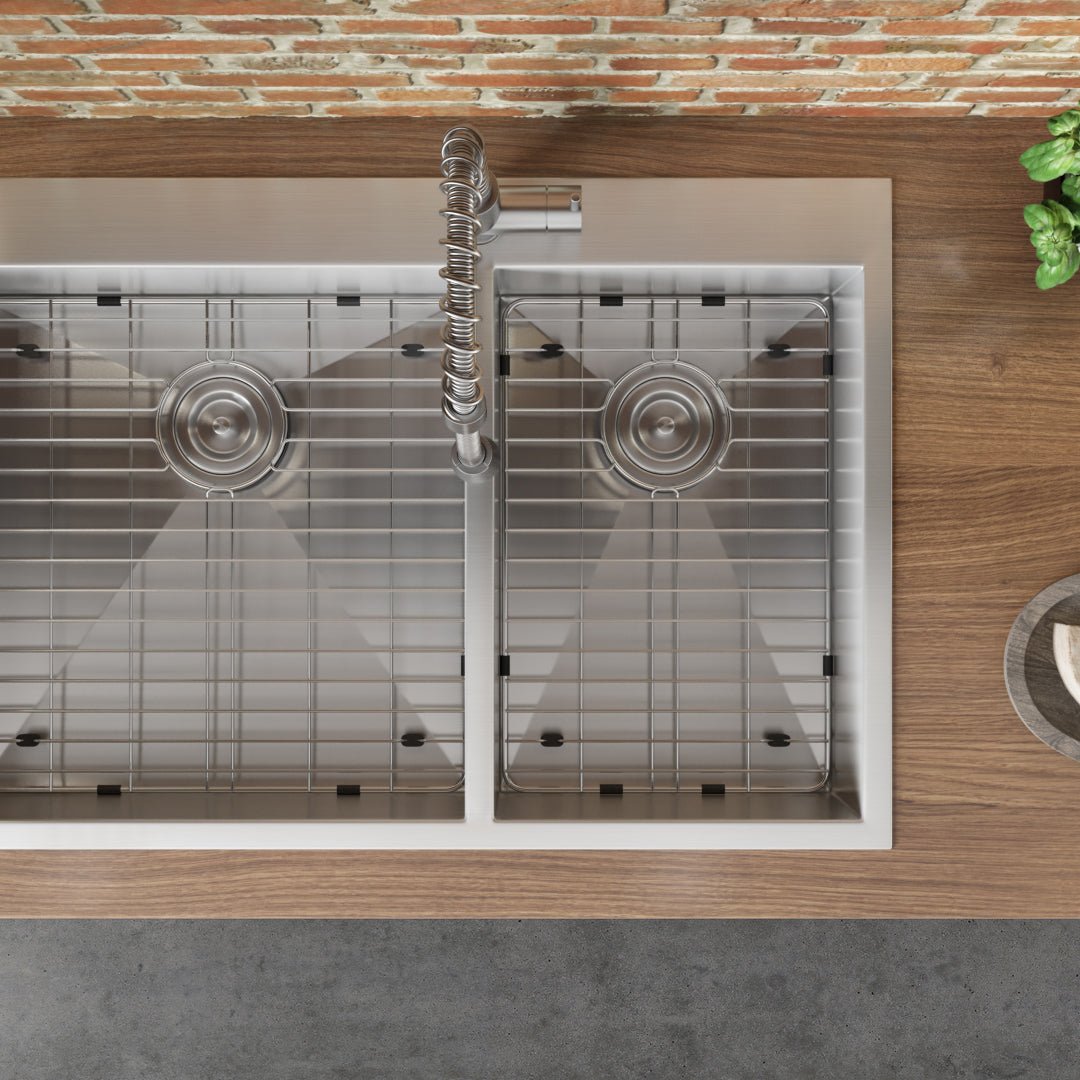33 x 22 inch Drop-in 60/40 Double Bowl 16 Gauge Zero Radius Topmount Stainless Steel Kitchen Sink