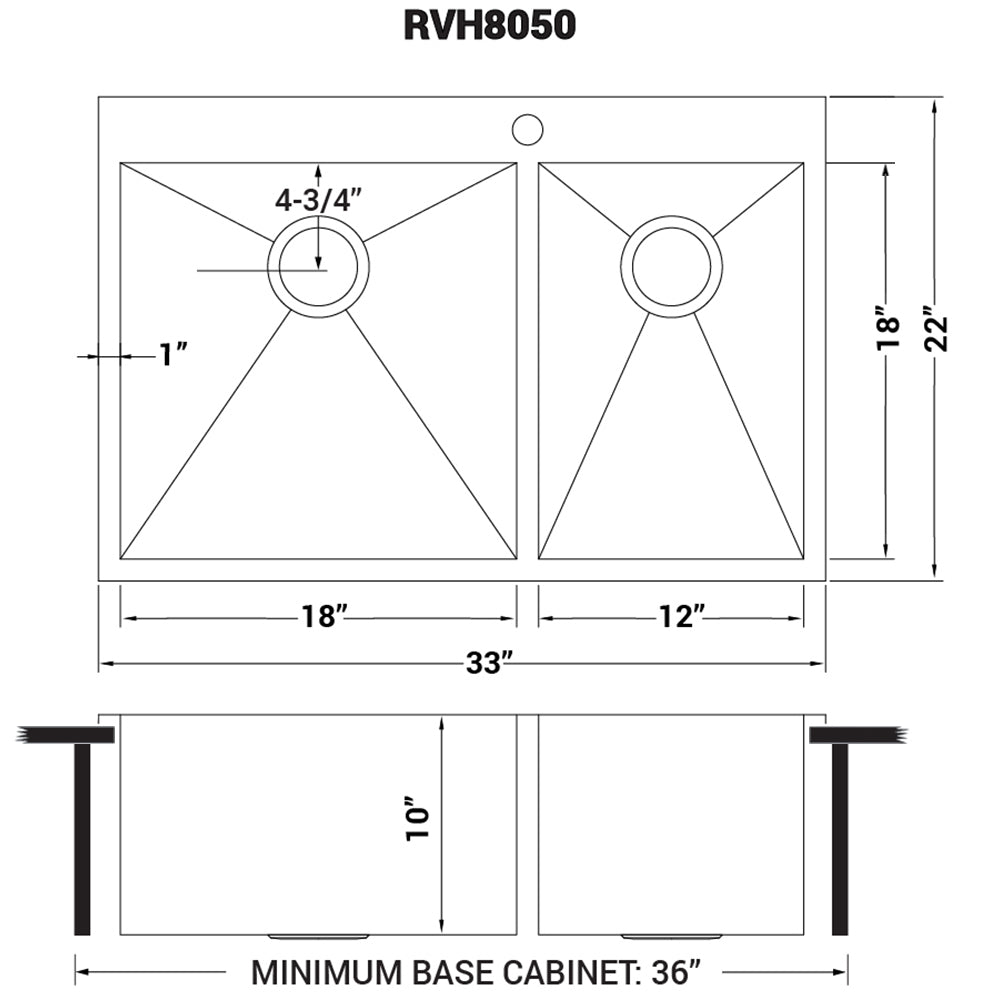 33 x 22 inch Drop-in 60/40 Double Bowl 16 Gauge Zero Radius Topmount Stainless Steel Kitchen Sink