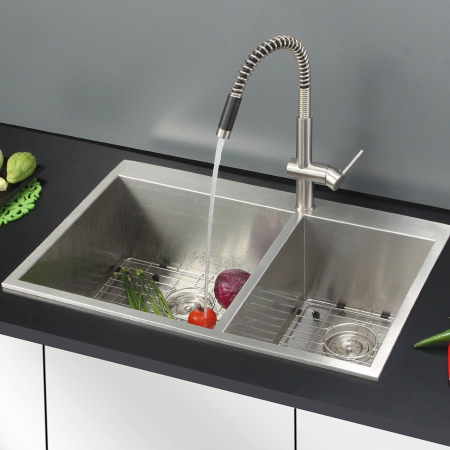 33 x 22 inch Drop-in 60/40 Double Bowl 16 Gauge Zero Radius Topmount Stainless Steel Kitchen Sink