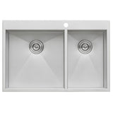 33 x 22 inch Drop-in 60/40 Double Bowl 16 Gauge Zero Radius Topmount Stainless Steel Kitchen Sink