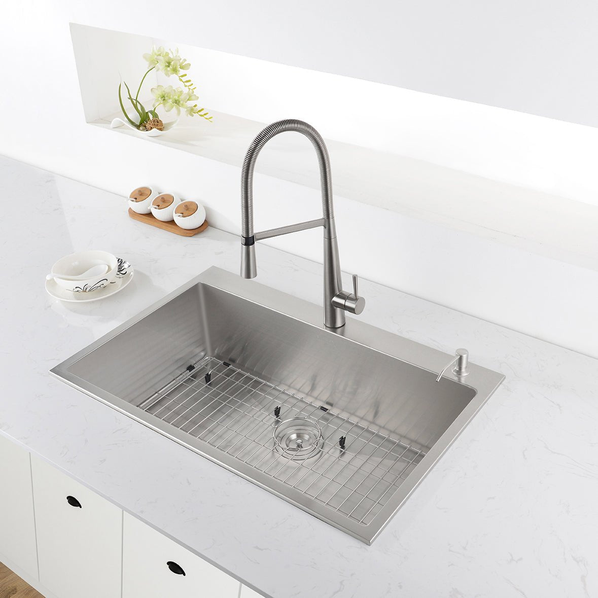 33 x 22 inch Drop-in Tight Radius 16 Gauge Stainless Steel Topmount Kitchen Sink Single Bowl