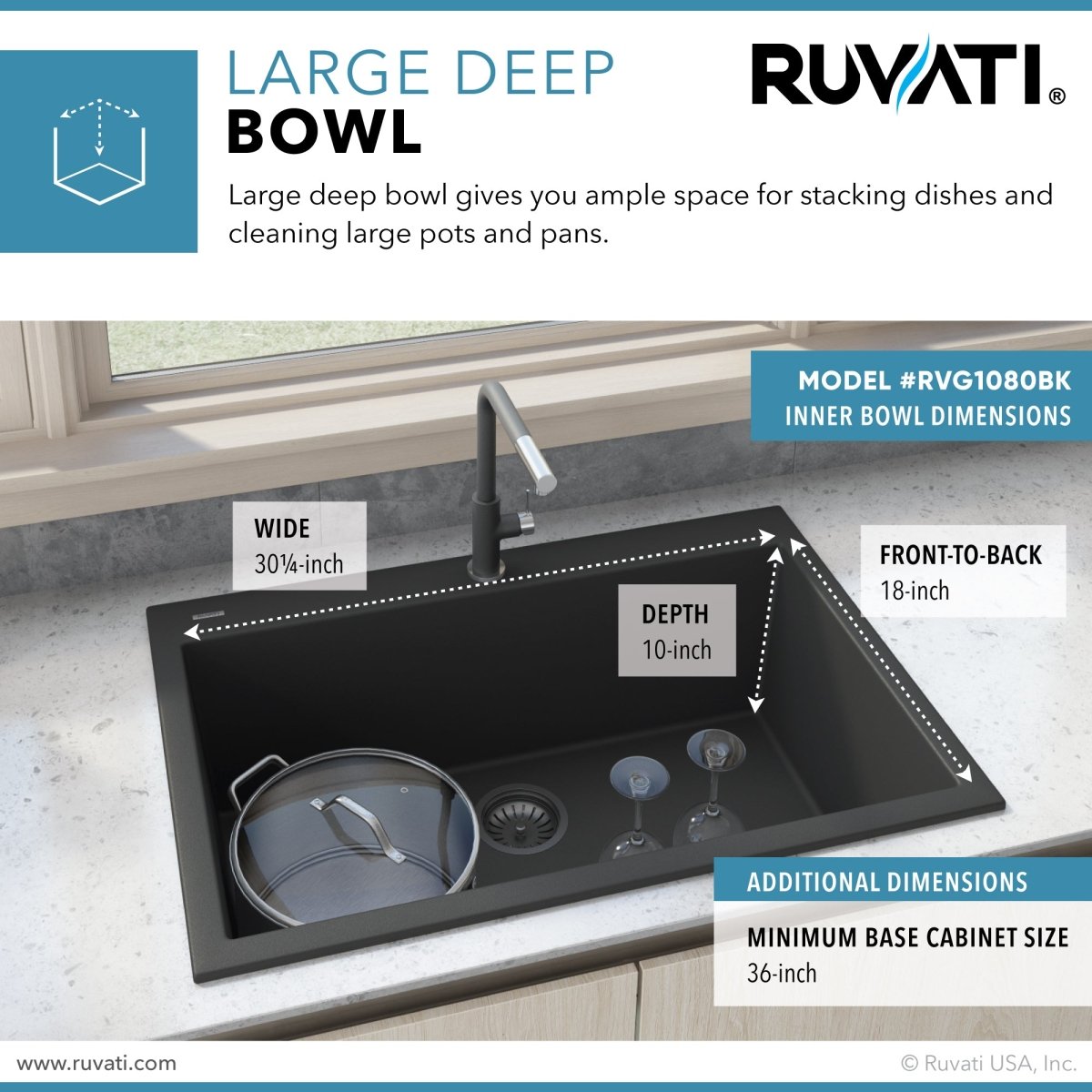 33 x 22 inch Drop-in Topmount Granite Composite Single Bowl Sink