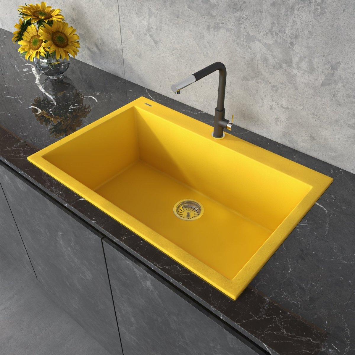 33 x 22 inch Drop-in Topmount Granite Composite Single Bowl Sink