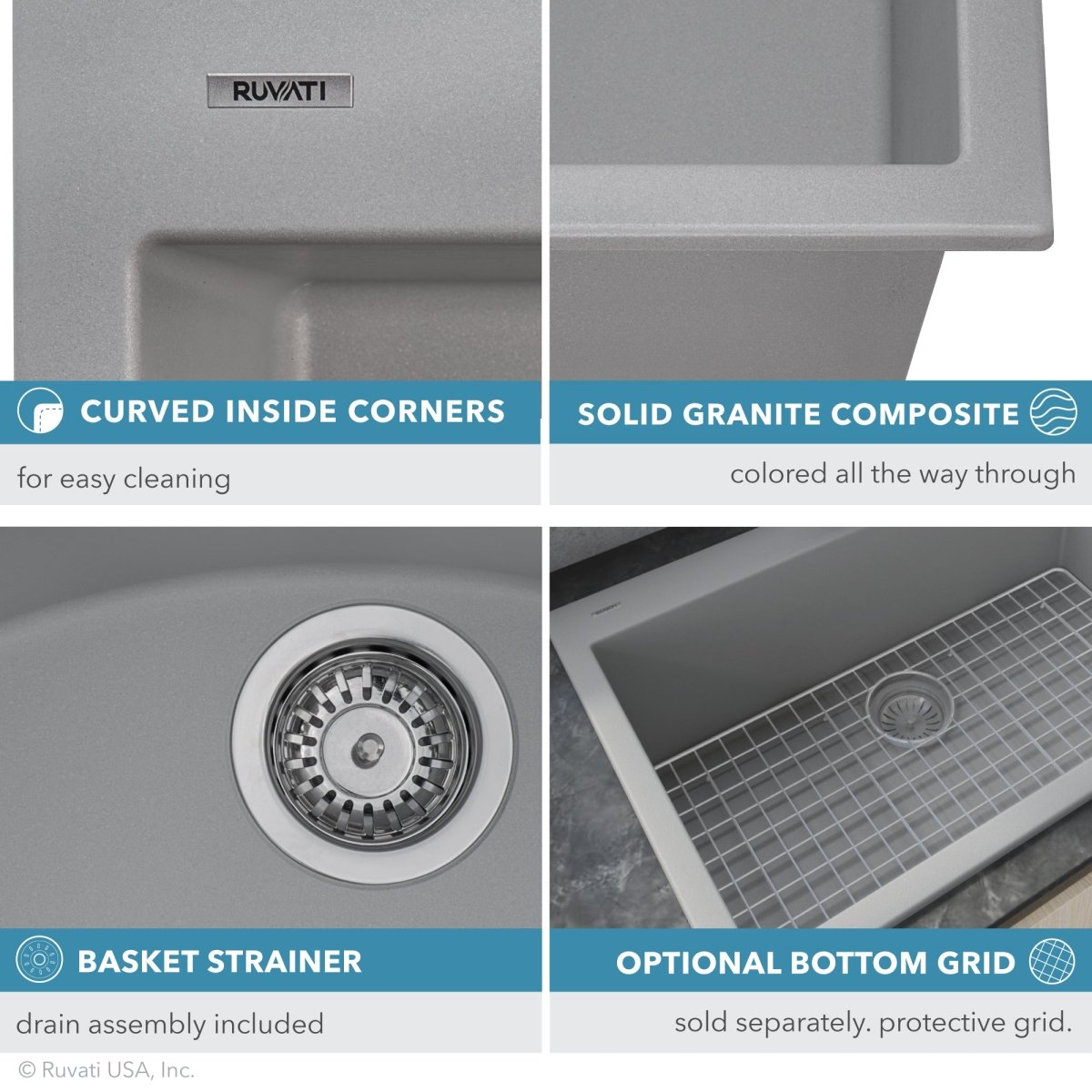 33 x 22 inch Drop-in Topmount Granite Composite Single Bowl Sink