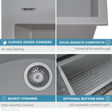 33 x 22 inch Drop-in Topmount Granite Composite Single Bowl Sink