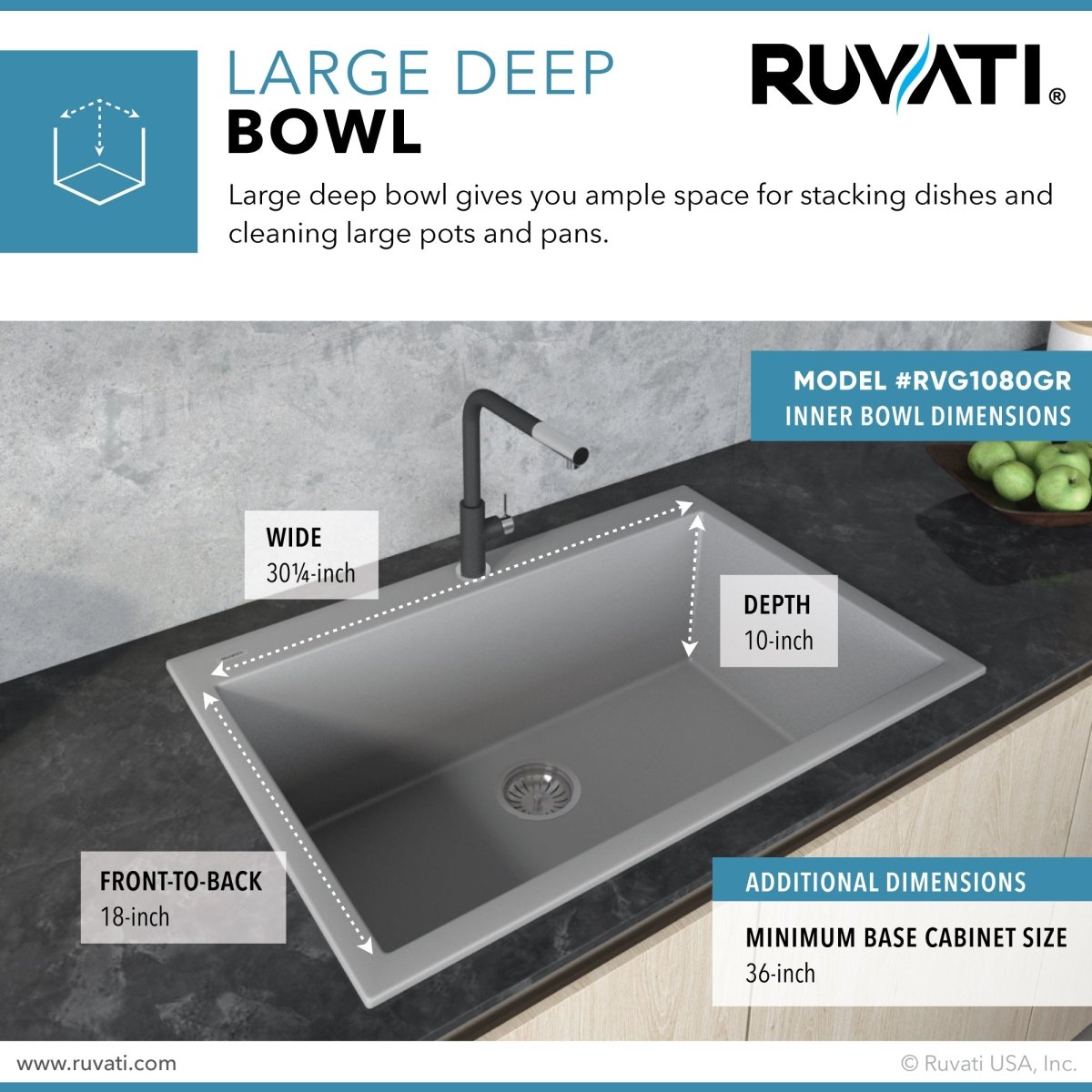 33 x 22 inch Drop-in Topmount Granite Composite Single Bowl Sink
