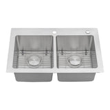 33 x 22 inch Drop-in Topmount Kitchen Sink 16 Gauge Stainless Steel Double Bowl