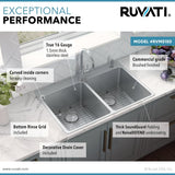 33 x 22 inch Drop-in Topmount Kitchen Sink 16 Gauge Stainless Steel Double Bowl