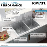 33 x 22 inch Drop-in Topmount Kitchen Sink 16 Gauge Stainless Steel Double Bowl