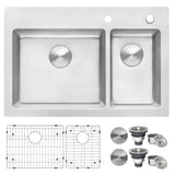 33 x 22 inch Drop-in Topmount Kitchen Sink 16 Gauge Stainless Steel Double Bowl
