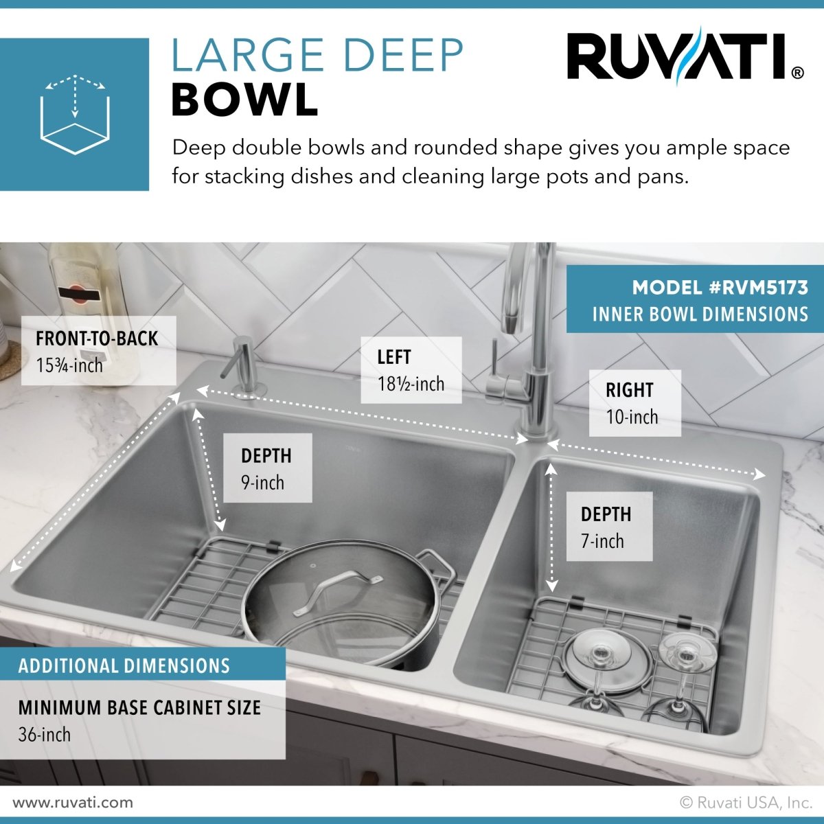 33 x 22 inch Drop-in Topmount Kitchen Sink 16 Gauge Stainless Steel Double Bowl