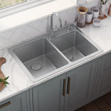 33 x 22 inch Drop-in Topmount Kitchen Sink 16 Gauge Stainless Steel Double Bowl