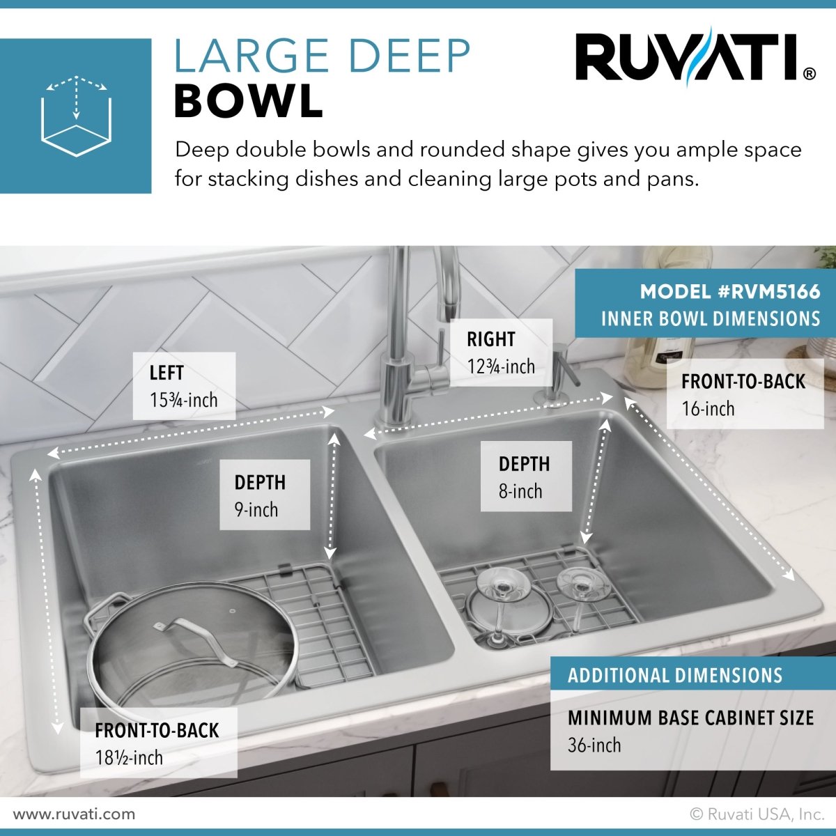 33 x 22 inch Drop-in Topmount Kitchen Sink 16 Gauge Stainless Steel Double Bowl