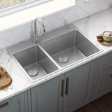 33 x 22 inch Drop-in Topmount Kitchen Sink 16 Gauge Stainless Steel Double Bowl