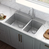 33 x 22 inch Drop-in Topmount Kitchen Sink 16 Gauge Stainless Steel Double Bowl