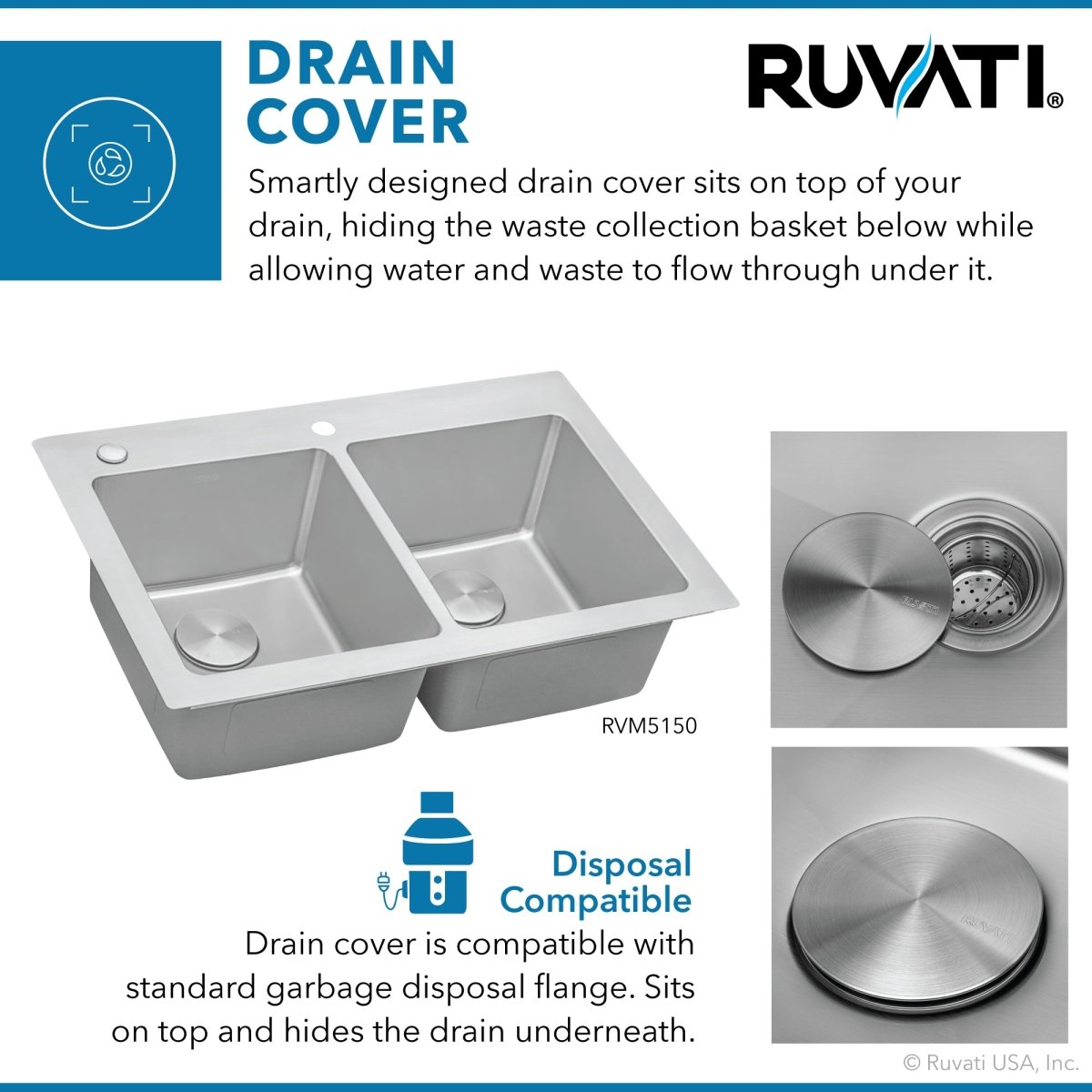 33 x 22 inch Drop-in Topmount Kitchen Sink 16 Gauge Stainless Steel Double Bowl
