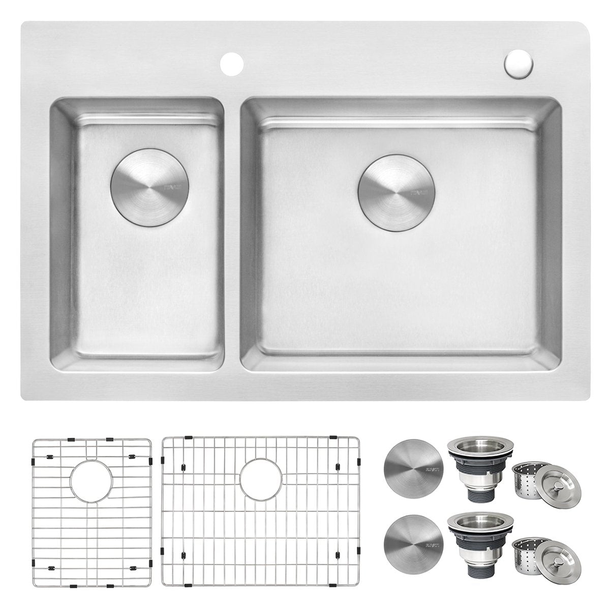 33 x 22 inch Drop-in Topmount Kitchen Sink 16 Gauge Stainless Steel Double Bowl