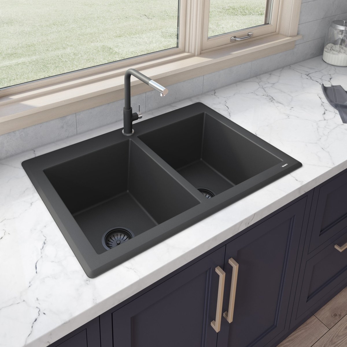 33 x 22 inch Dual-Mount Granite Composite Double Bowl